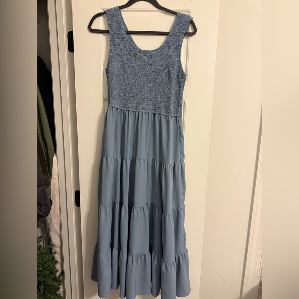 Blue Sleeveless Tiered Dress
